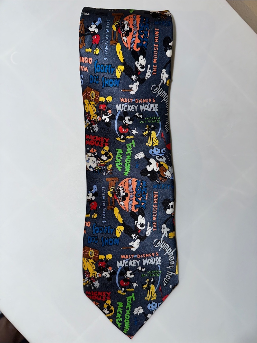 Walt Disney Disneyland Mickey Mouse Cartoon Print Tie - Dark Grey Multicolor